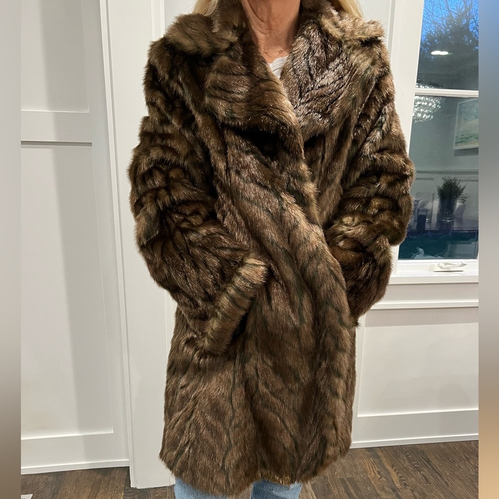 Brown/Black detailed Faux Fur Jacket